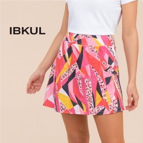 IBKUL Vibrant Pink and Yellow Athletic Golf Tennis Pickle Ball Skort Size (S) - Picture 1 of 8